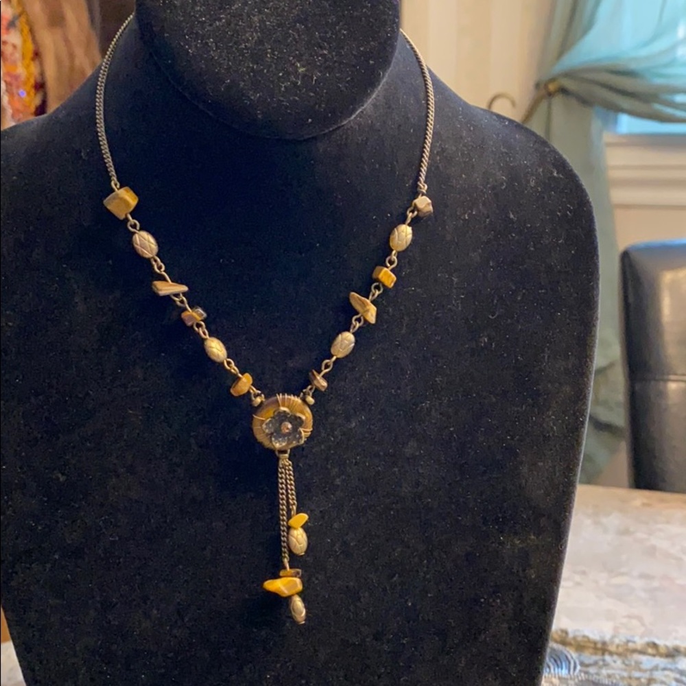 NR Bronze Y shaped necklace genuine Tigers Eye